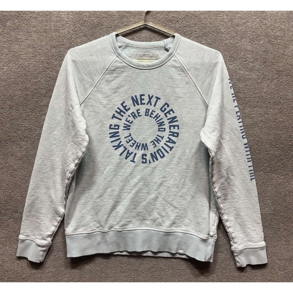 Outerknown Crew Pullover Sweater Mens Medium Acid Sun Wash Blue Dye Sweatshirt